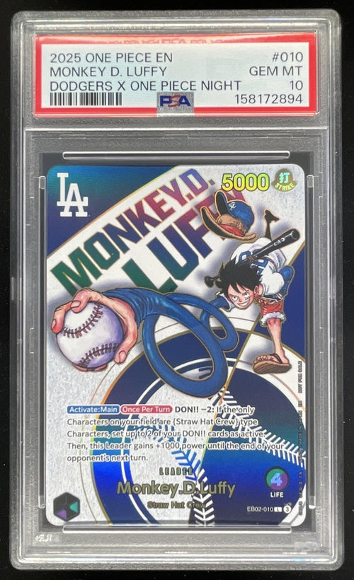 2025 One Piece LA Dodgers x One Piece Night #010 Monkey D Luffy PSA 10