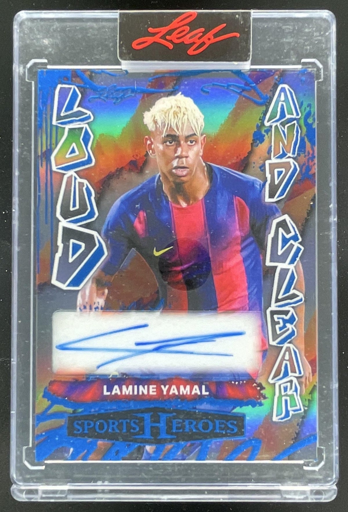 2026 Leaf Sports Heroes Loud Clear Prismatic Dark Blue #LM1 Lamine Yamal Auto /4