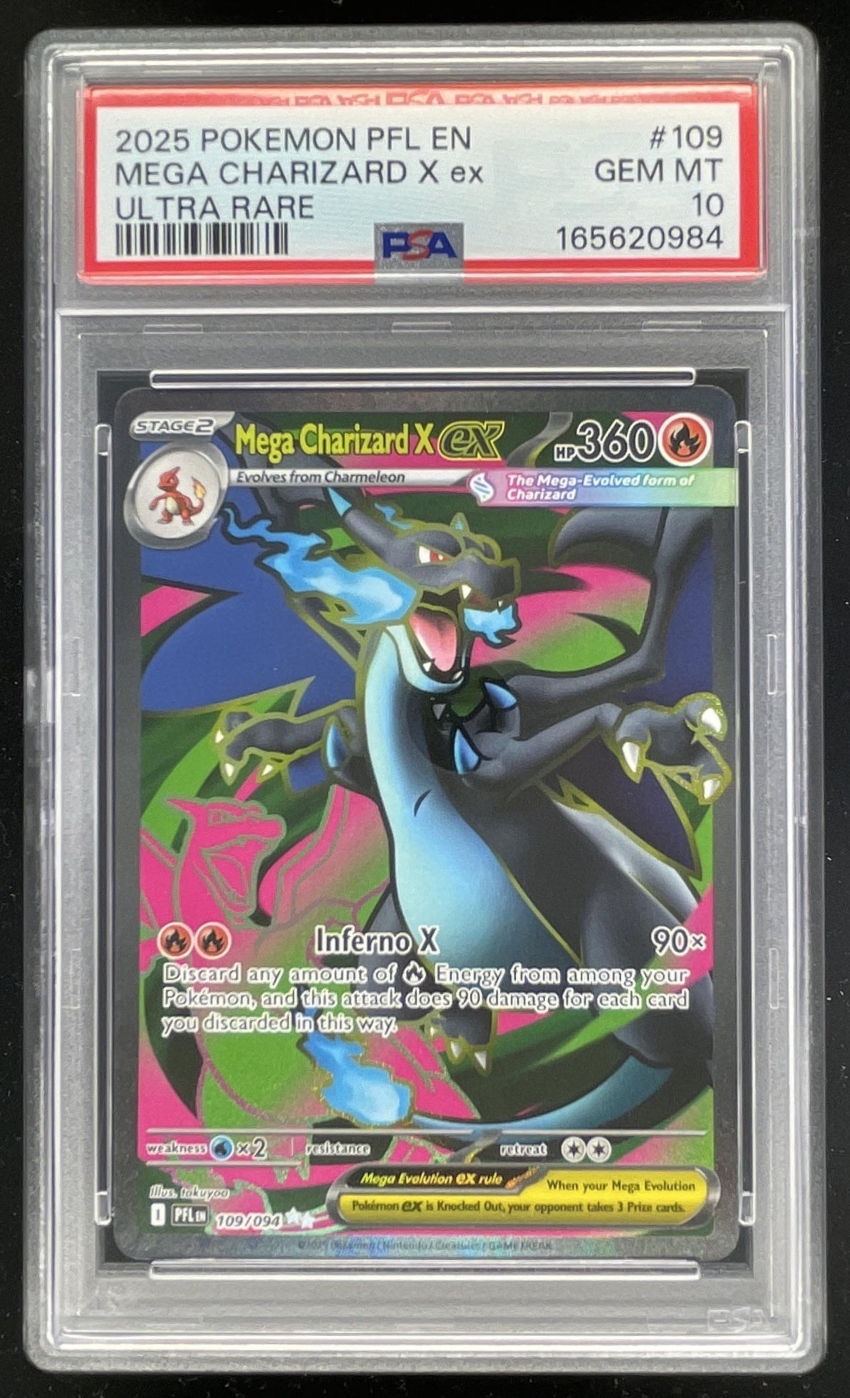 2025 Pokemon Phantasmal Flames #109/094 Mega Charizard X ex Ultra Rare PSA 10