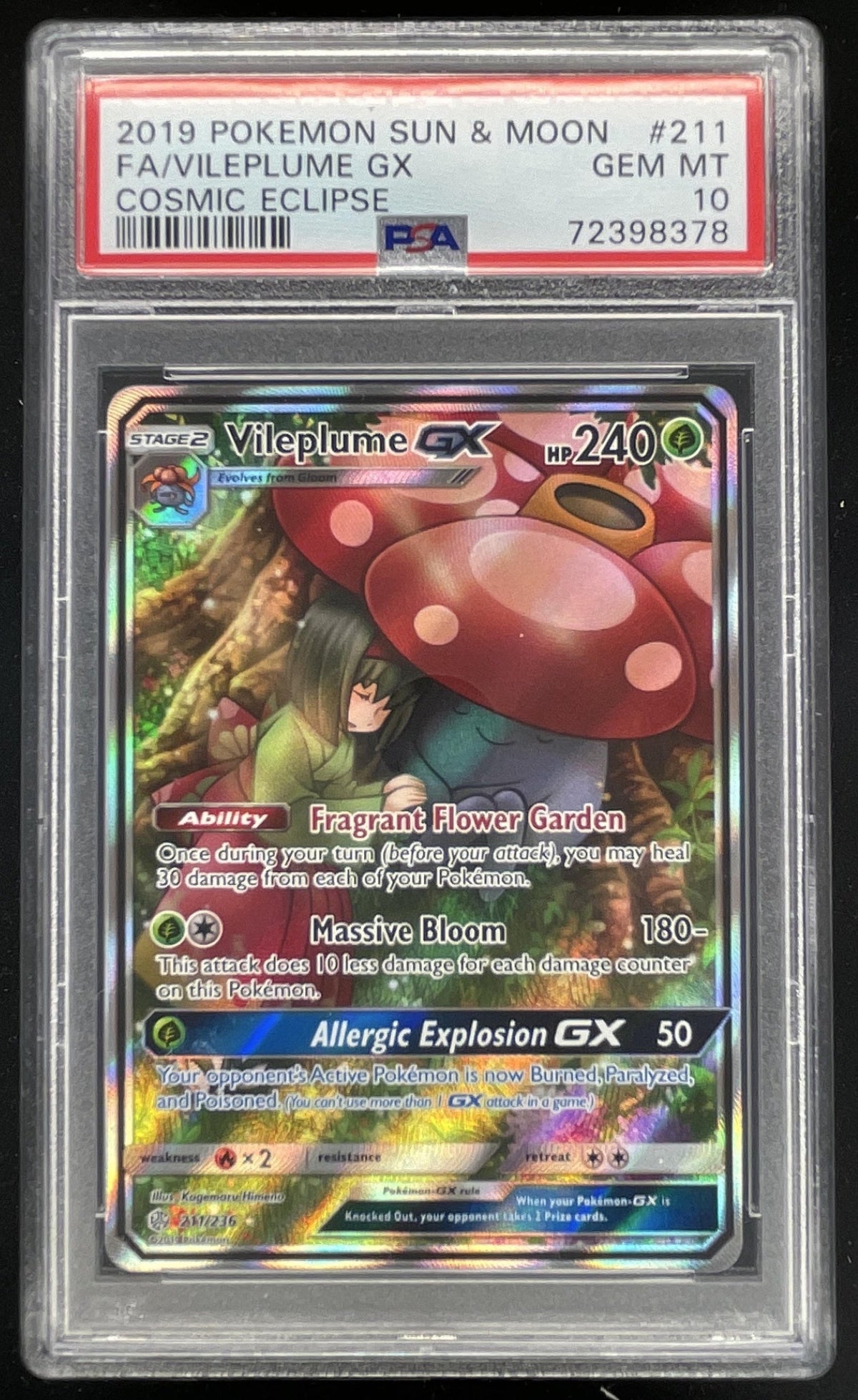 2019 Pokemon Sun & Moon Cosmic Eclipse #211/236 Vileplume Full Art PSA 10