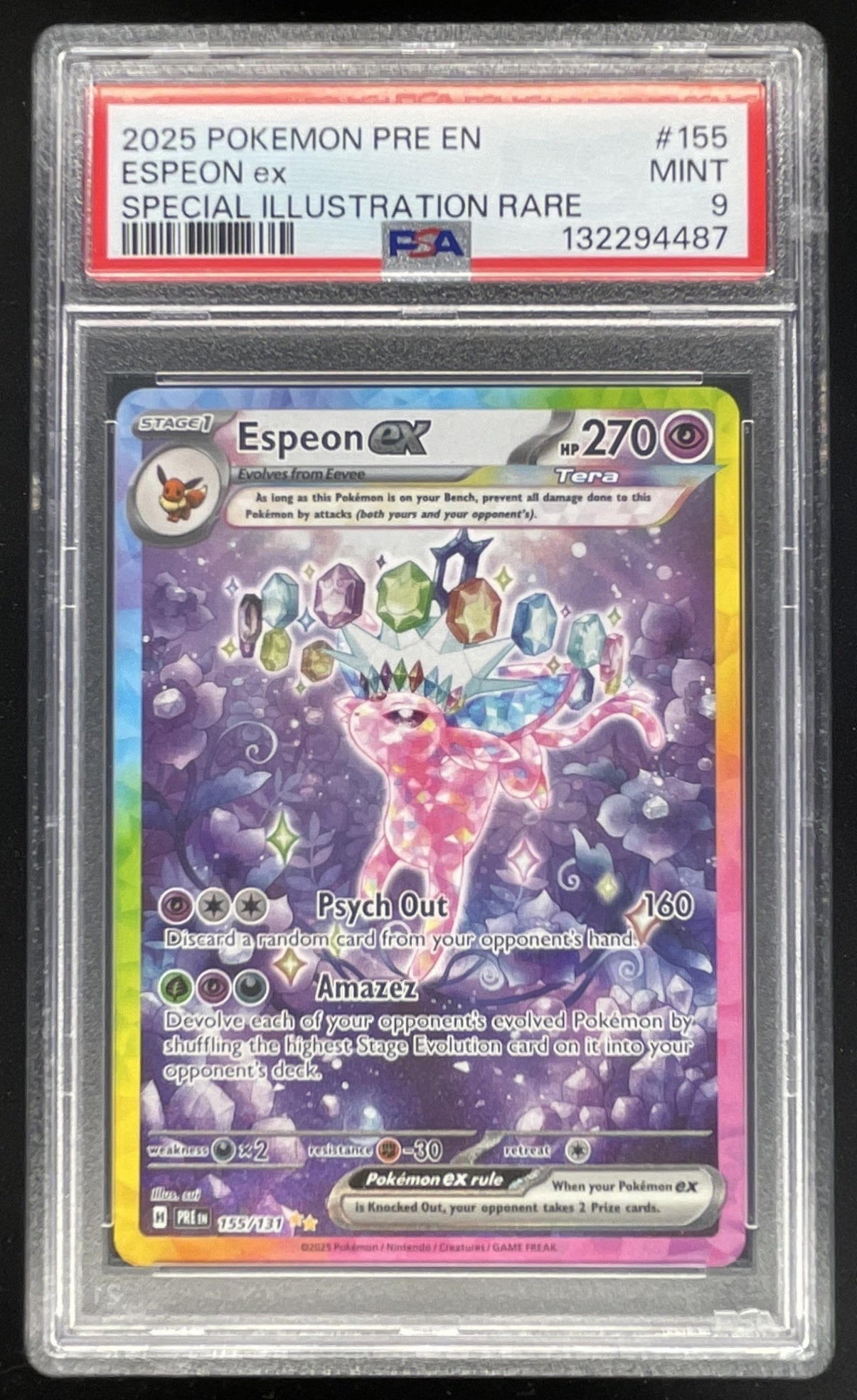 2025 Pokemon Prismatic Evolutions #155/131 Espeon ex Special Illustration PSA 9