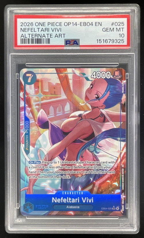 2026 One Piece Nefeltari Vivi Alternate Art - The Azure Sea's Seven OP14 PSA 10