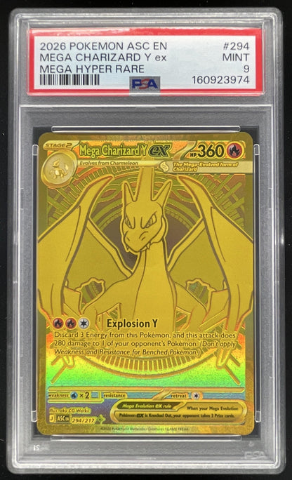 2026 Pokemon Ascended Heroes #294/217 Mega Charizard Y ex Mega Hyper Rare PSA 9