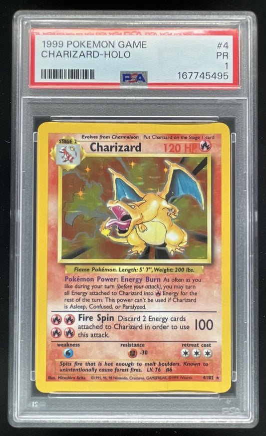 1999 Pokemon Unlimited Set #4/102 Charizard Rare Holo PSA 1