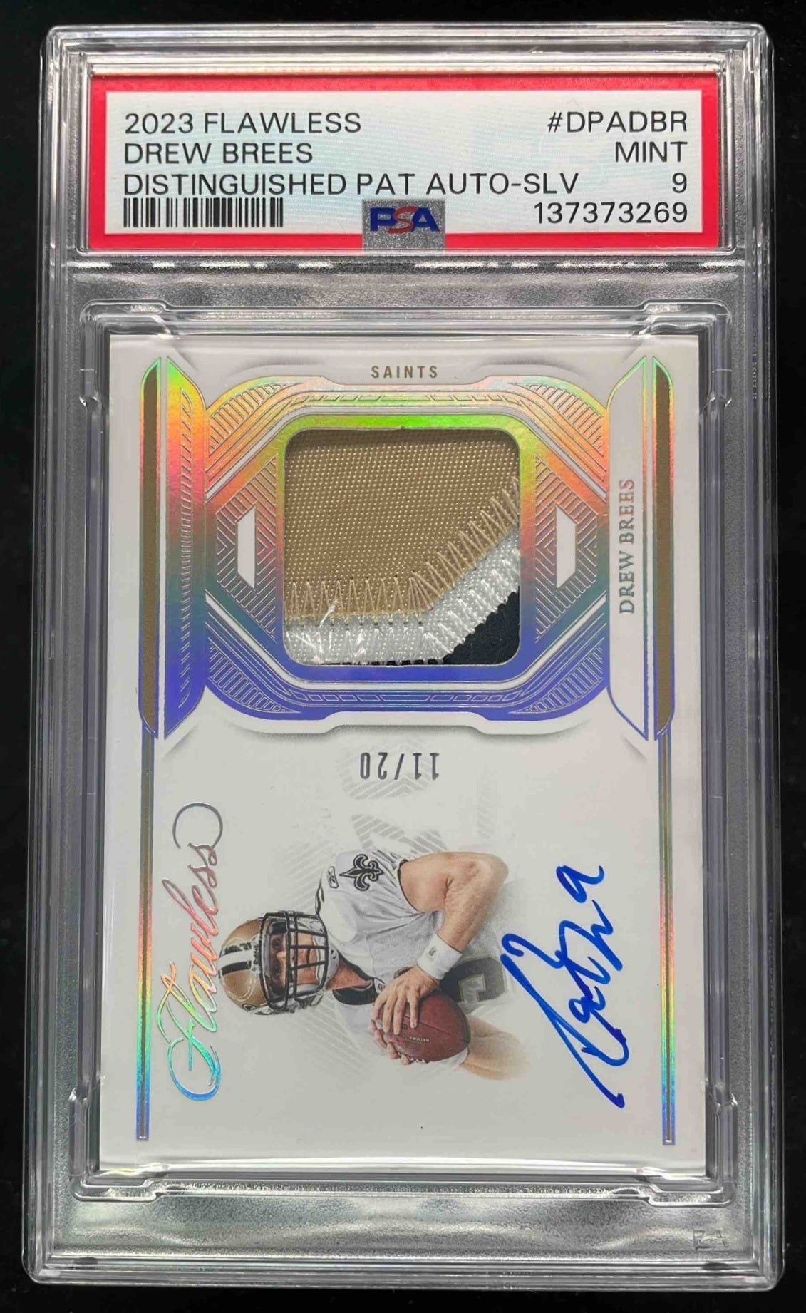 2023 Flawless Distinguished Patch Auto Silver Drew Brees /20 PSA 9