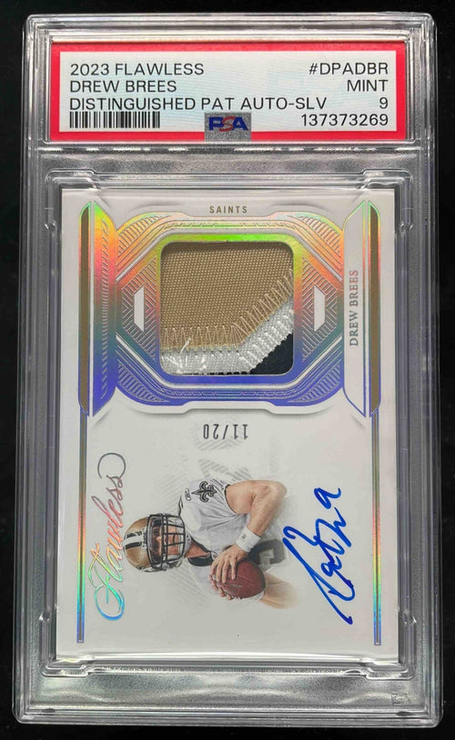 2023 Flawless Distinguished Patch Auto Silver Drew Brees /20 PSA 9
