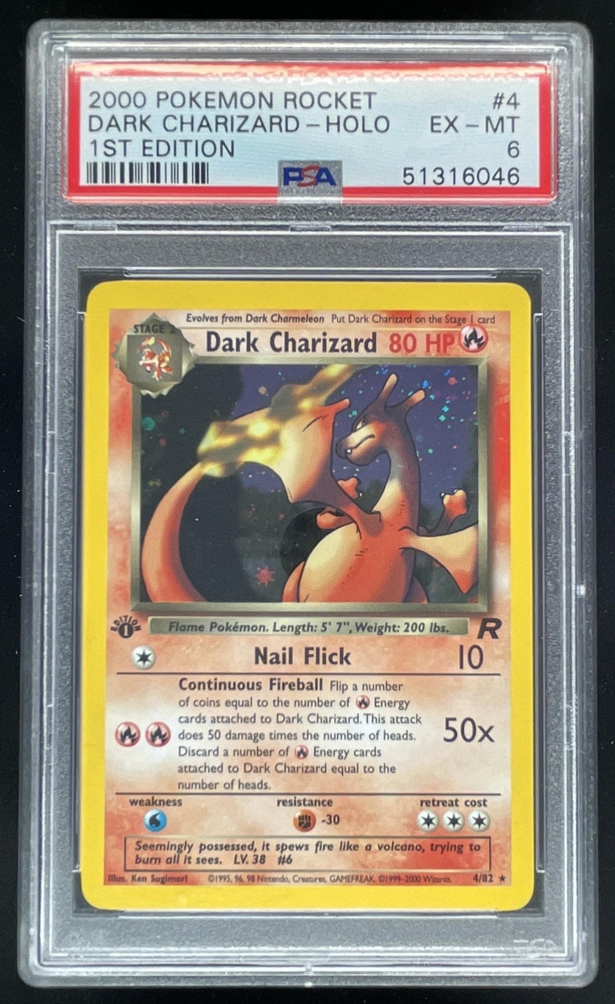 2000 Pokemon Team Rocket First Edition #4/82 Dark Charizard Holo PSA 6