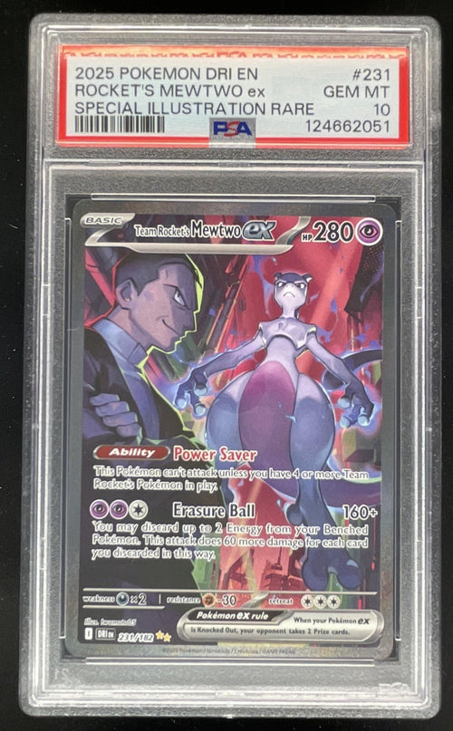 2025 Pokemon Destined Rivals #231/182 Team Rocket's Mewtwo ex PSA 10