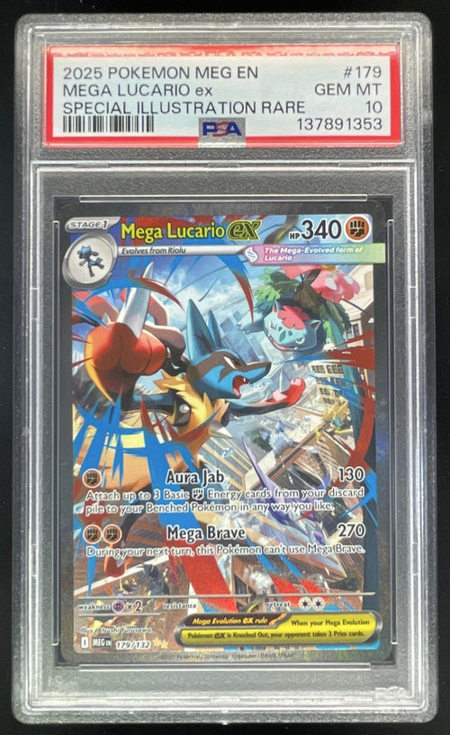 2025 Pokemon Mega Evolution #179/132 Mega Lucario ex Special Illustration PSA 10