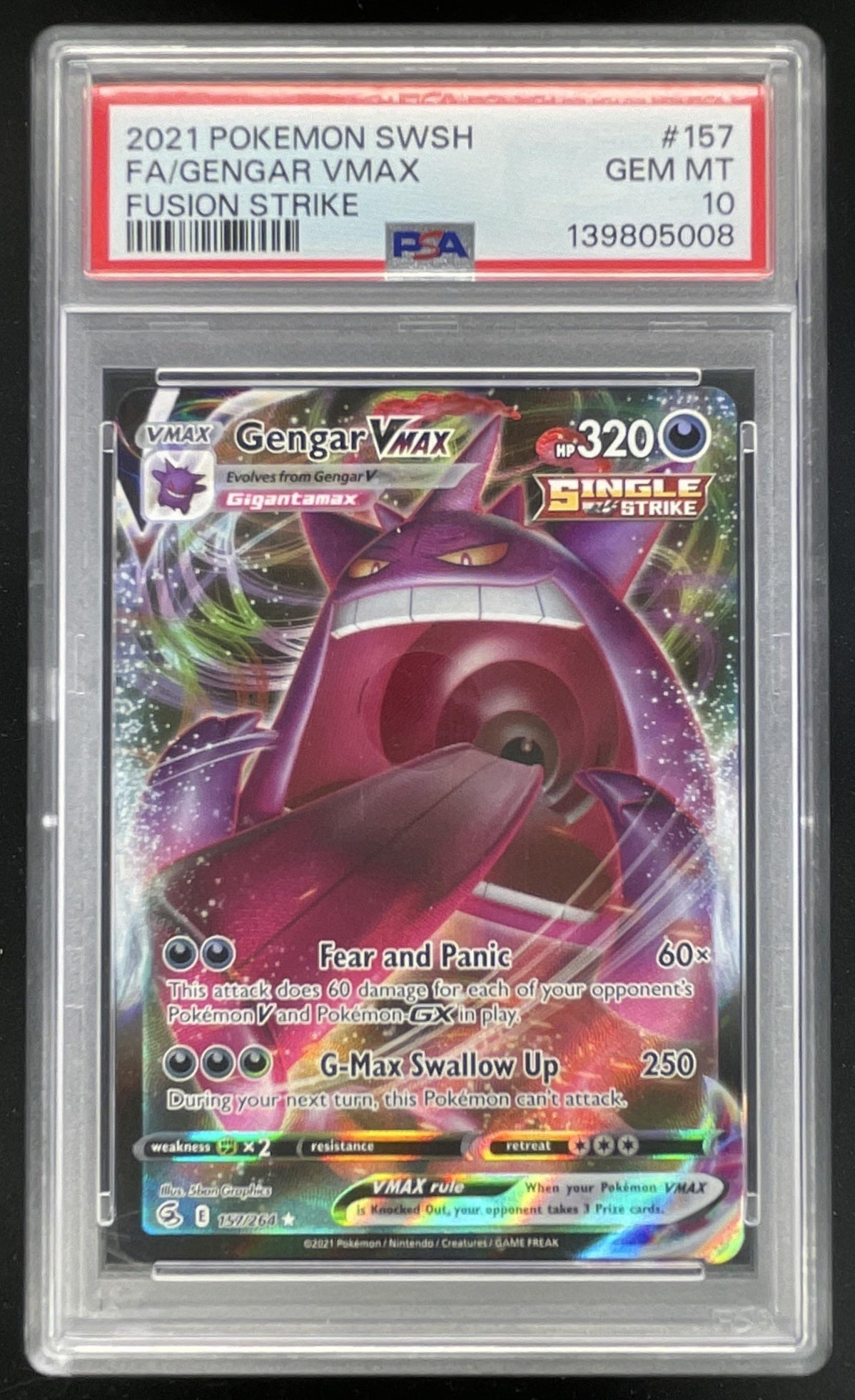 2021 Pokemon Sword & Shield Fusion Strike #157/264 Gengar VMAX PSA 10