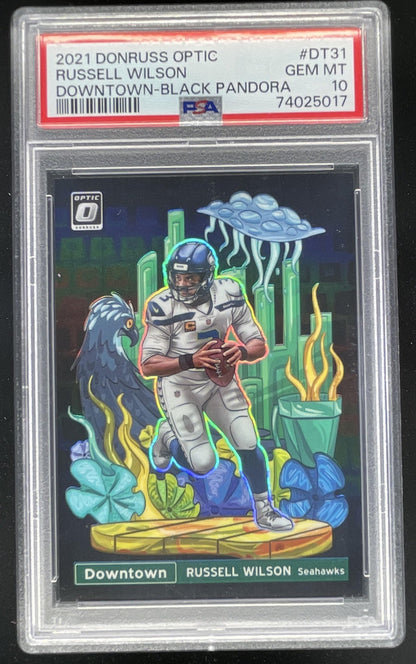 2021 Donruss Optic Downtown Black Pandora #DT31 Russel Wilson PSA 10