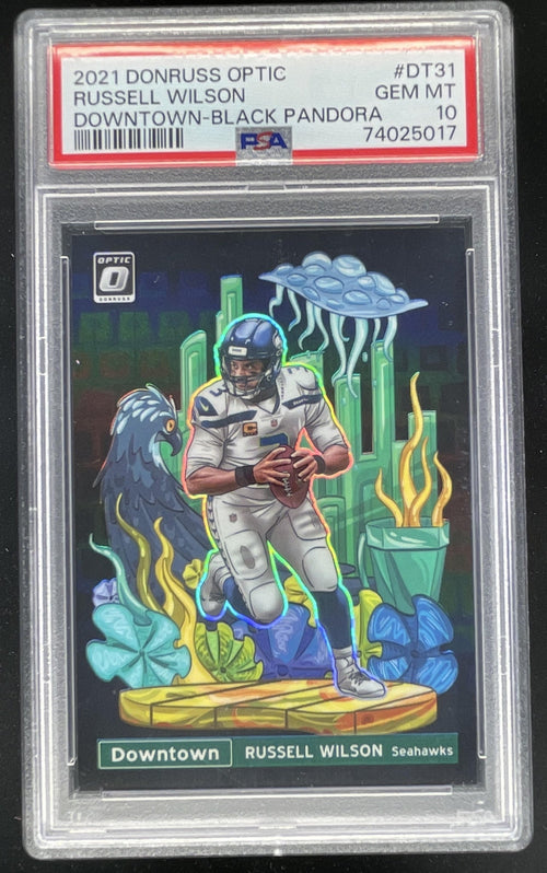 2021 Donruss Optic Downtown Black Pandora #DT31 Russel Wilson PSA 10