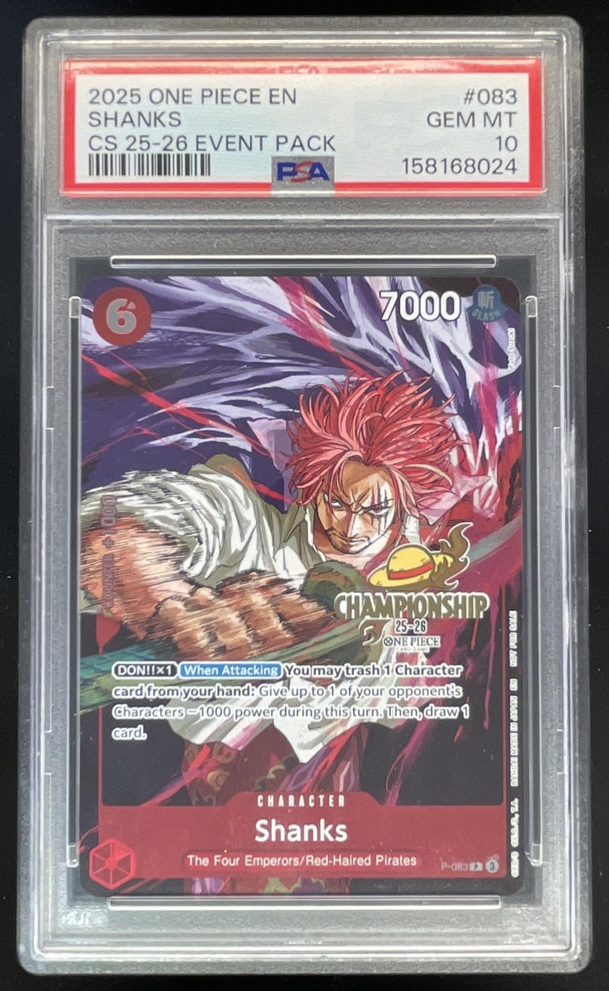 2025 One Piece EN #083 Shanks CS 25-26 Event Pack PSA 10