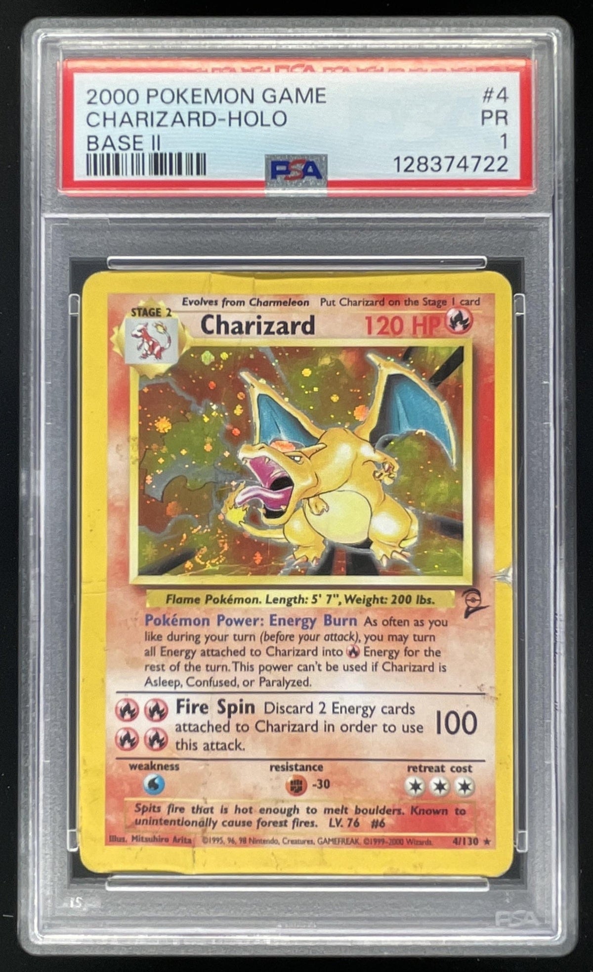 2000 Pokemon Set 2 #4/130 Charizard Holo PSA 1