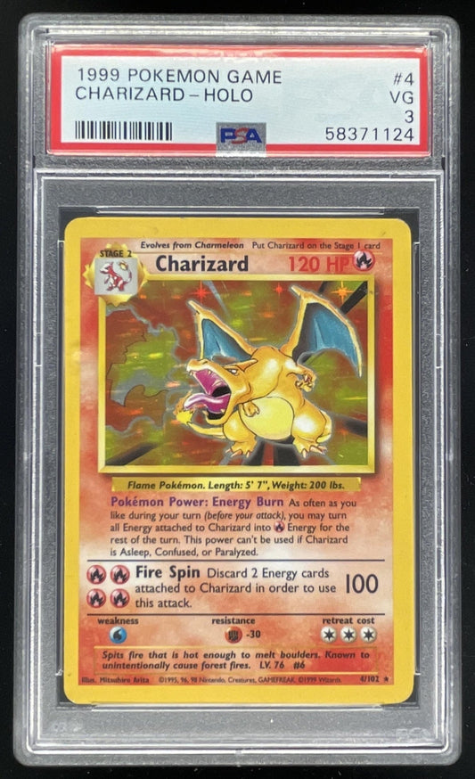 1999 Pokemon Unlimited Set #4/102 Charizard Rare Holo PSA 3