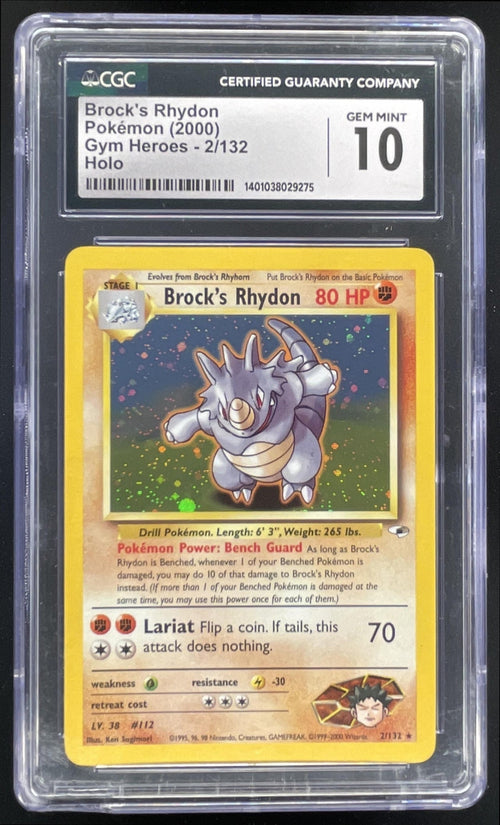 2000 Pokemon Gym Heroes #002/132 Brock's Rhydon Holo CGC 10