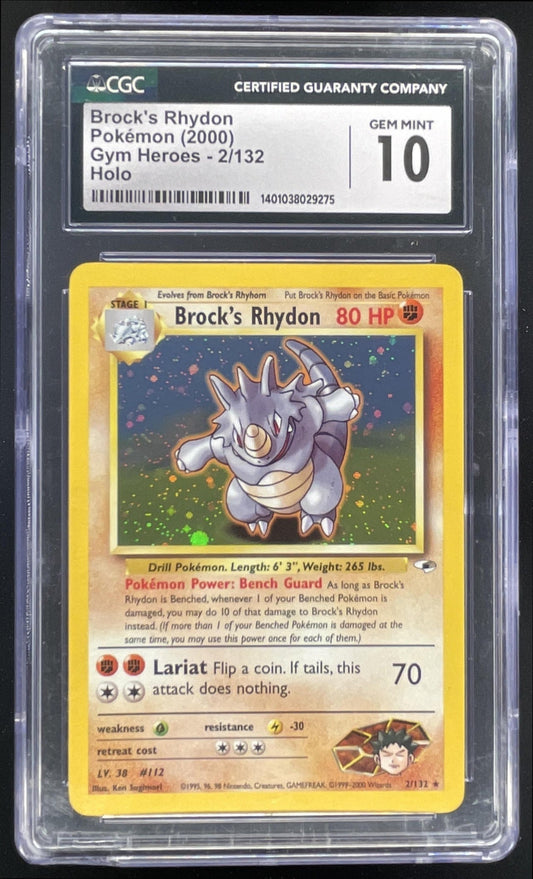 2000 Pokemon Gym Heroes #002/132 Brock's Rhydon Holo CGC 10