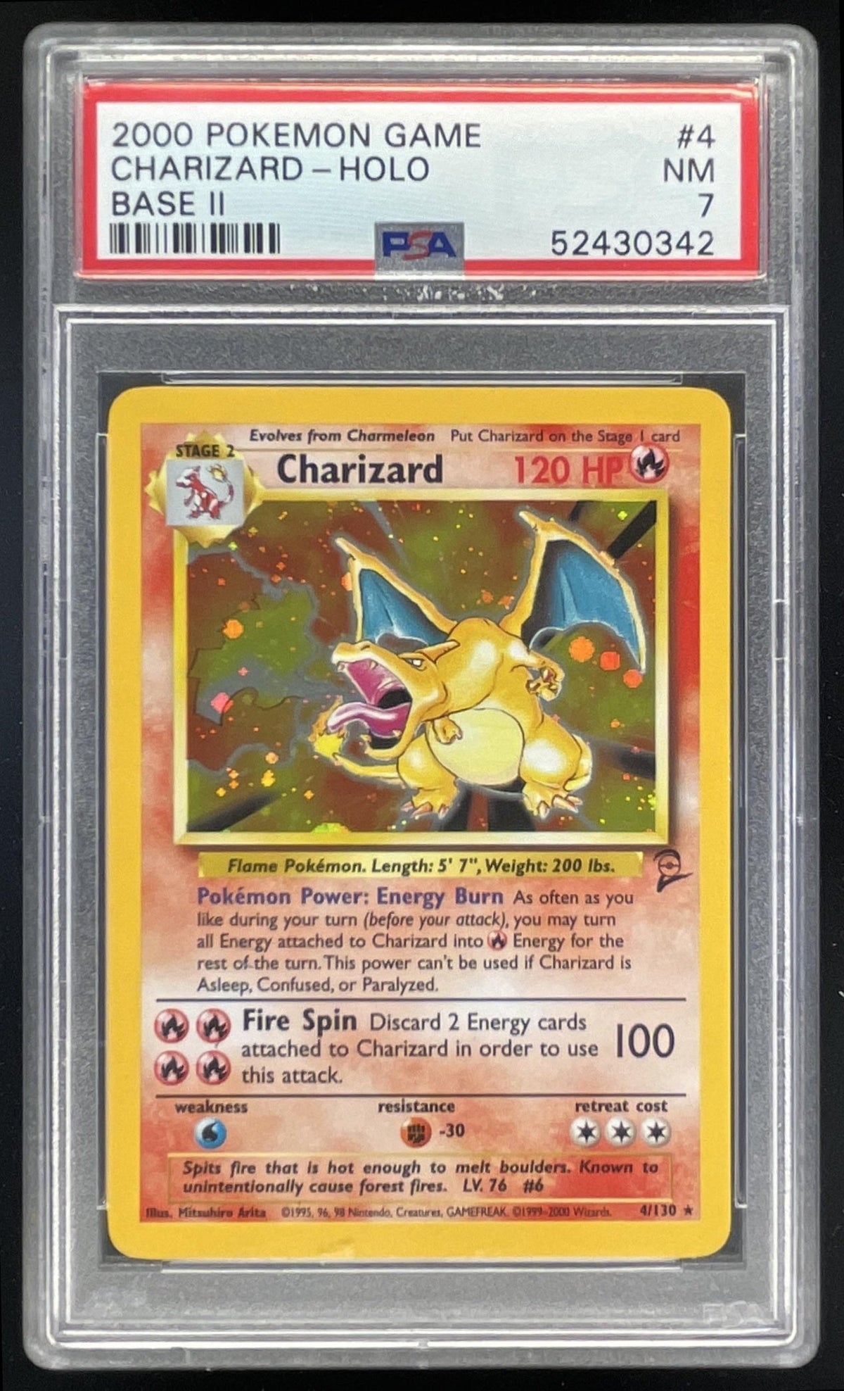 2000 Pokemon Set 2 #4/130 Charizard Holo PSA 7