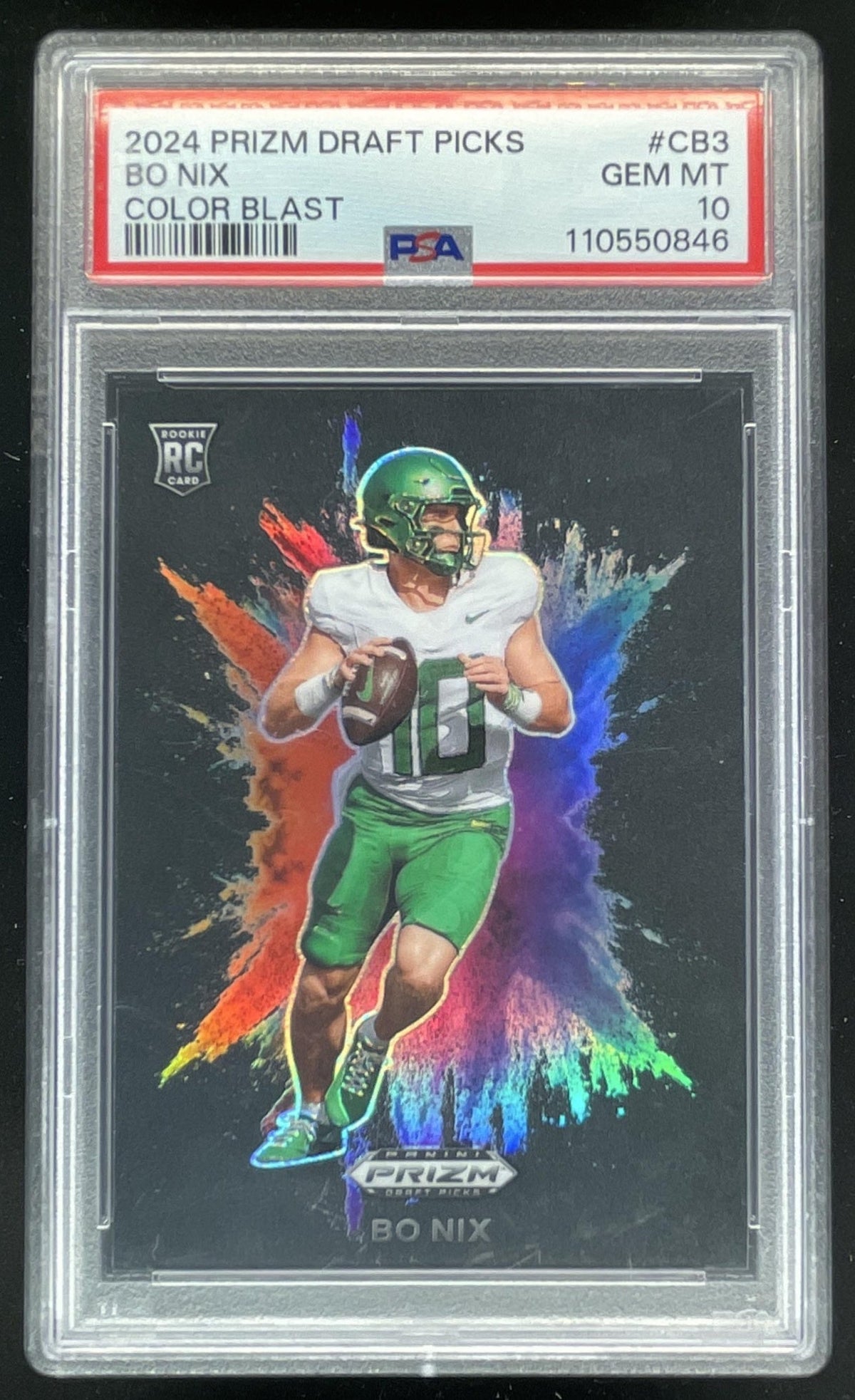 2024 Prizm Collegiate Draft Picks Color Blast SSP Black #CB-3 Bo Nix RC PSA 10