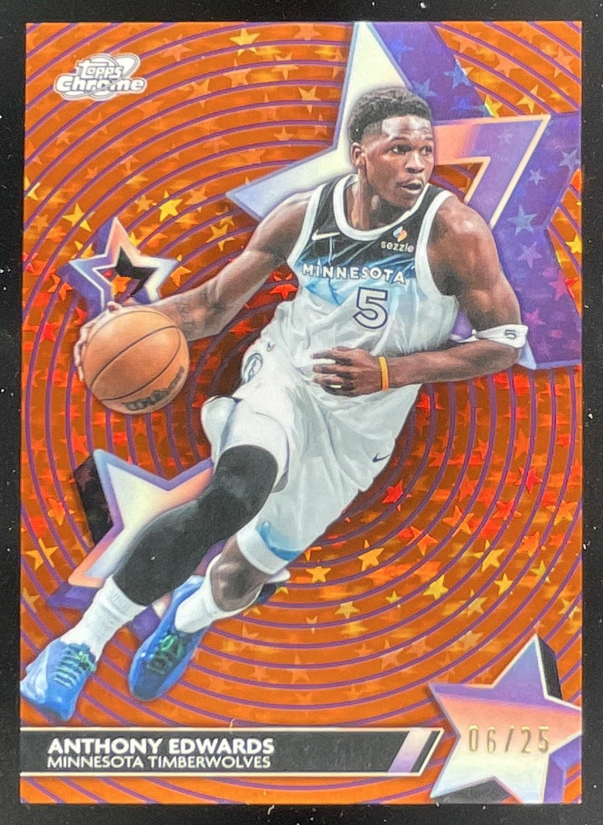 2025 Topps Cosmic Chrome StarFractor Orange Galactic #SF-6 Anthony Edwards /25