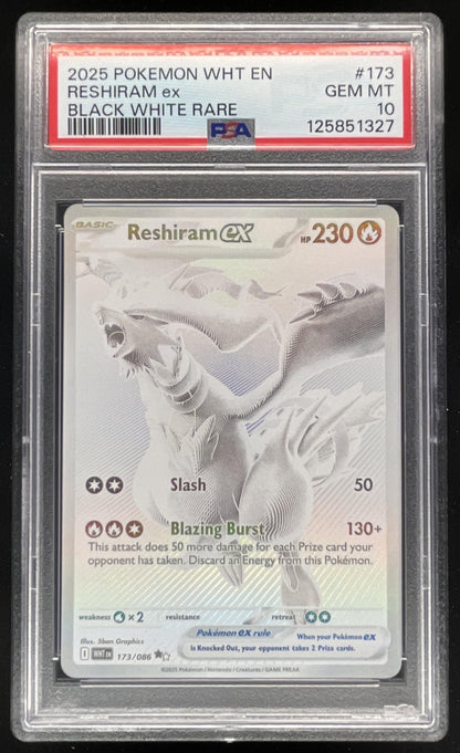 2025 Pokemon White Flare #173/086 Reshiram ex Black and White Rare PSA 10