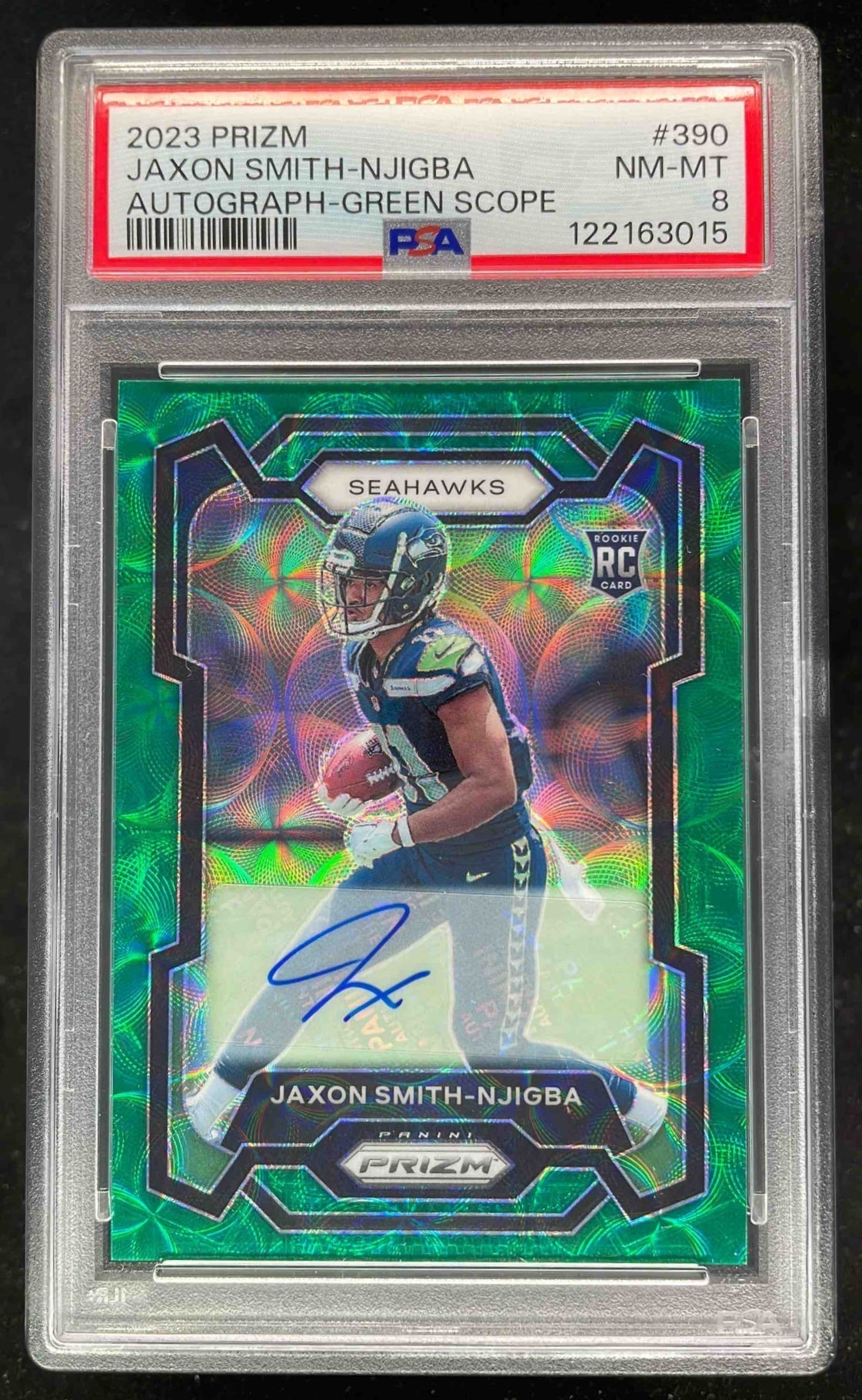 2023 Panini Prizm Rookie Green Scope #390 Jaxon Smith-Njigba RC Auto /75 PSA 8