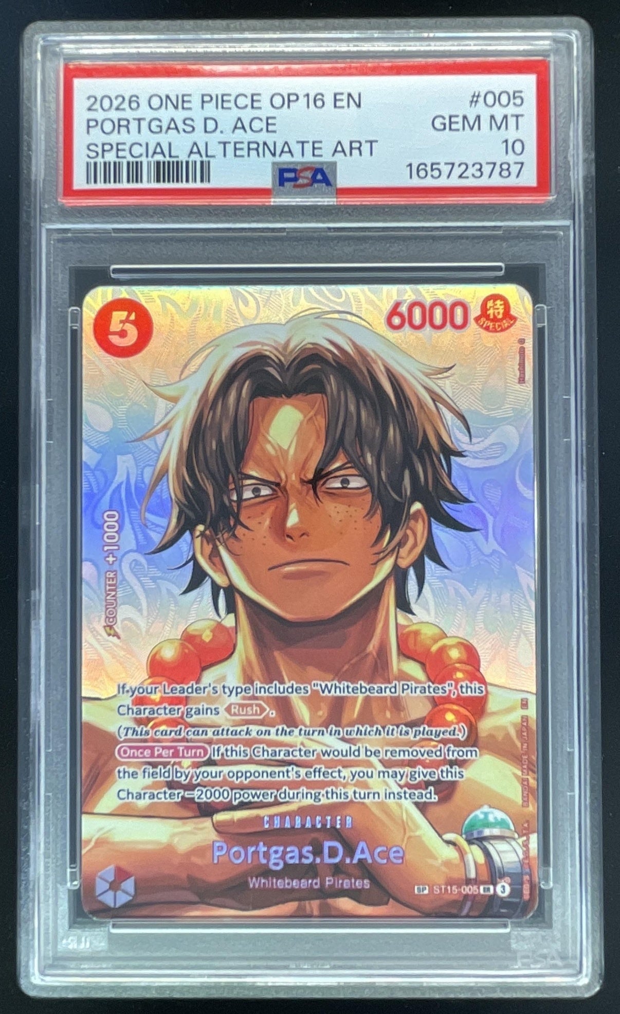 2026 One Piece OP16 EN #005 Portgas D Ace Special Alternate Art PSA 10