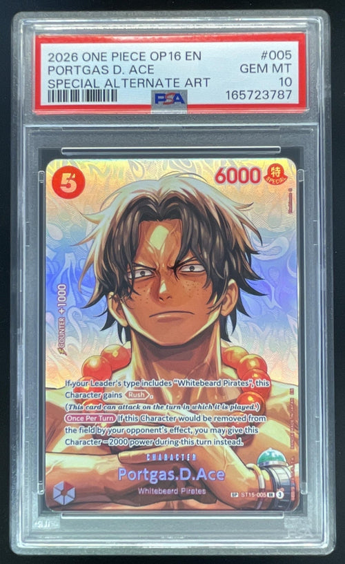 2026 One Piece OP16 EN #005 Portgas D Ace Special Alternate Art PSA 10