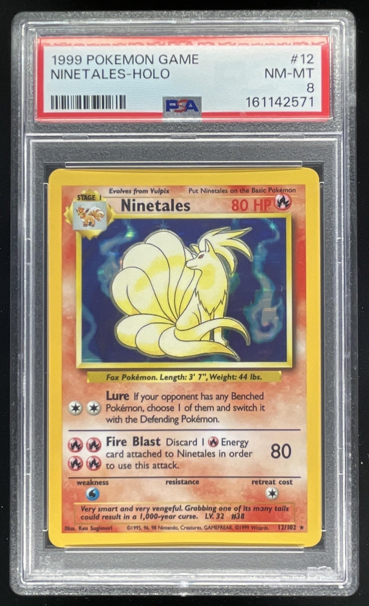 1999 Pokemon Unlimited Set #12/102 Ninetales Rare Holo PSA 8