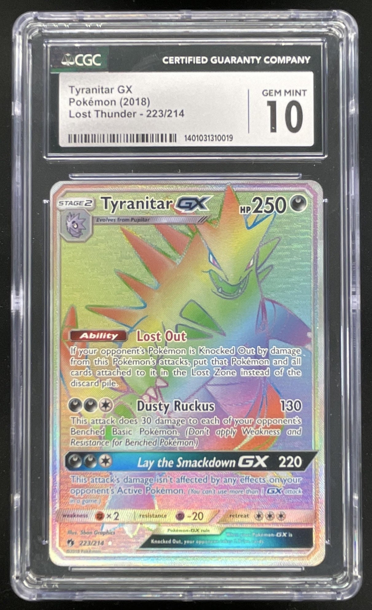 2018 Pokemon Sun & Moon Lost Thunder #223/214 Tyranitar CGC 10