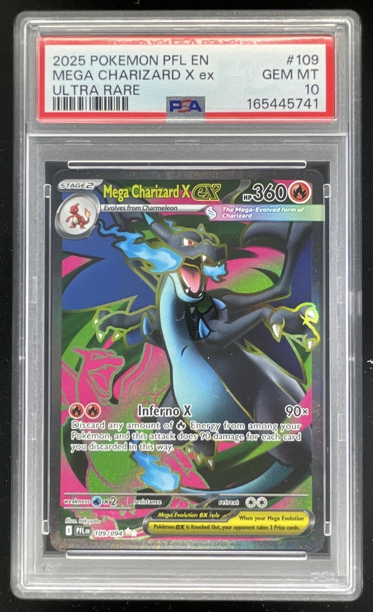 2025 Pokemon Phantasmal Flames #109/094 Mega Charizard X ex Ultra Rare PSA 10