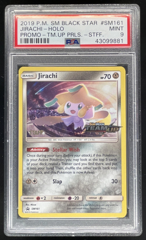 2019 Pokemon Sun & Moon Black Star Promos Team Up #SM161 Jirachi PSA 9