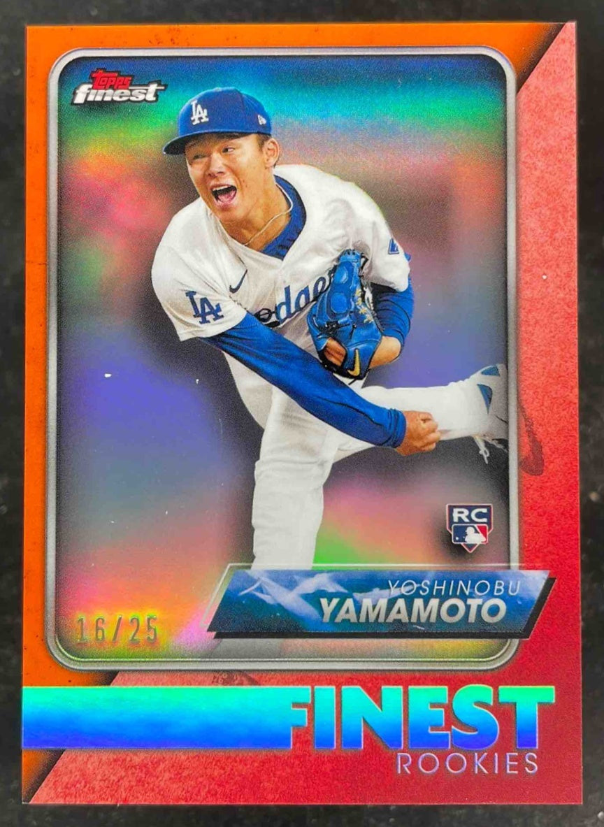 2024 Topps Finest Rookies Design Variations Orange Yoshinobu Yamamoto RC /25
