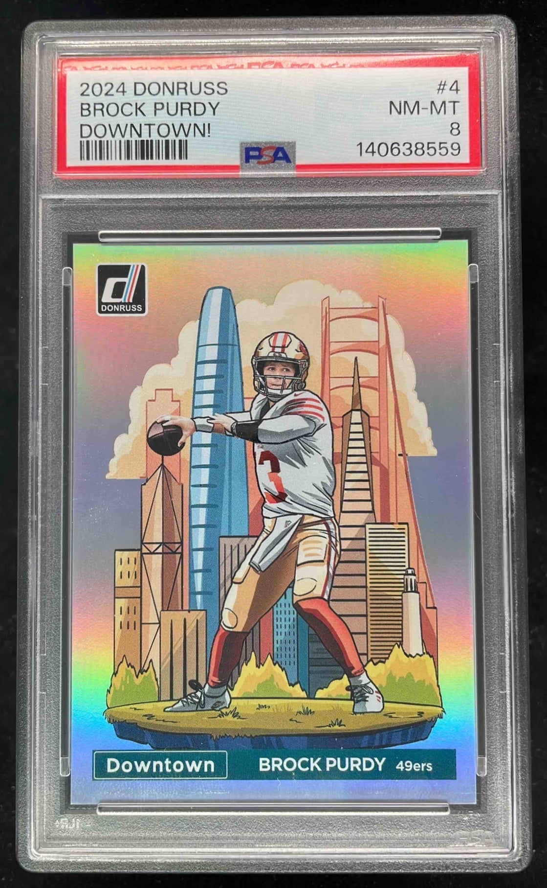 2024 Panini Donruss Downtown! SSP #4 Brock Purdy PSA 8