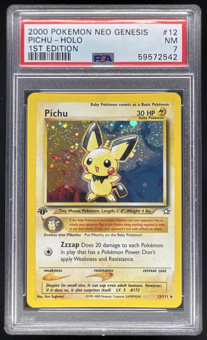 2000 Pokemon Neo Genesis 1st Edition #12/111 Pichu Holo PSA 7