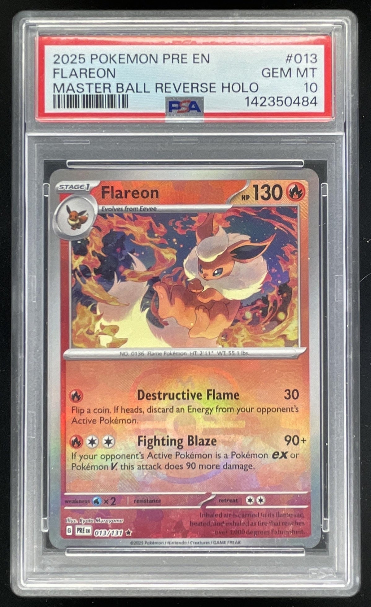2025 Pokemon Prismatic Evolutions Reverse Holo Poke Ball #013/131 Flareon PSA 10