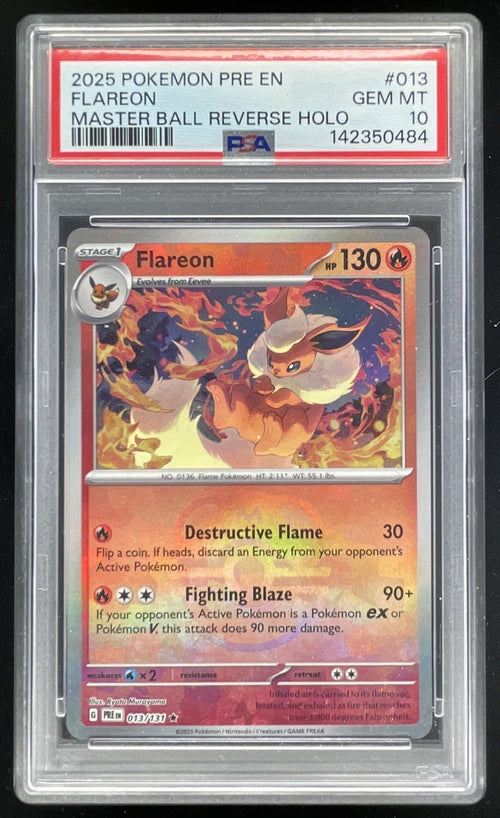 2025 Pokemon Prismatic Evolutions Reverse Holo Poke Ball #013/131 Flareon PSA 10