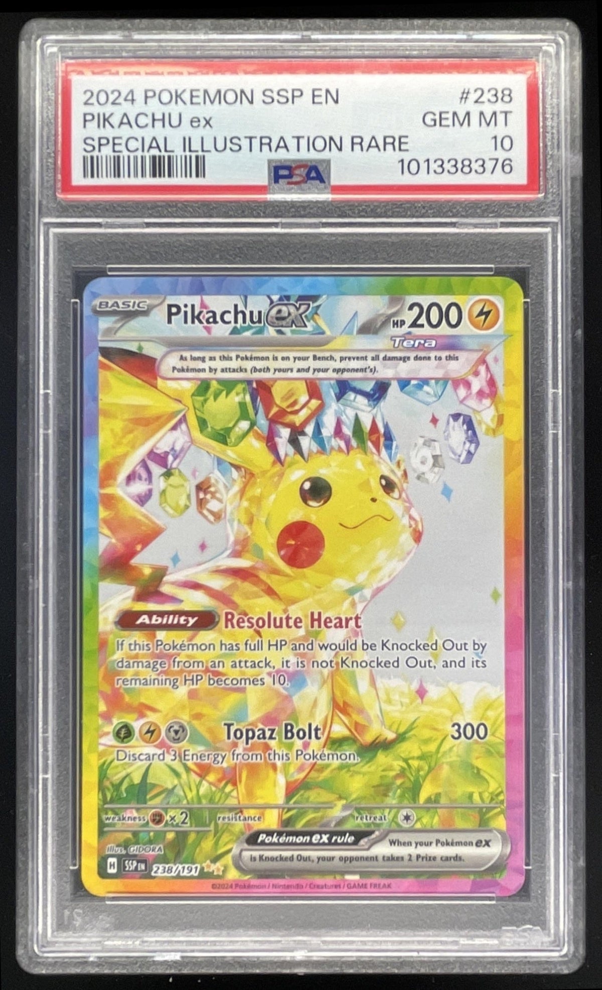 2024 Pokemon Surging Sparks #238/191 Pikachu Ex PSA 10