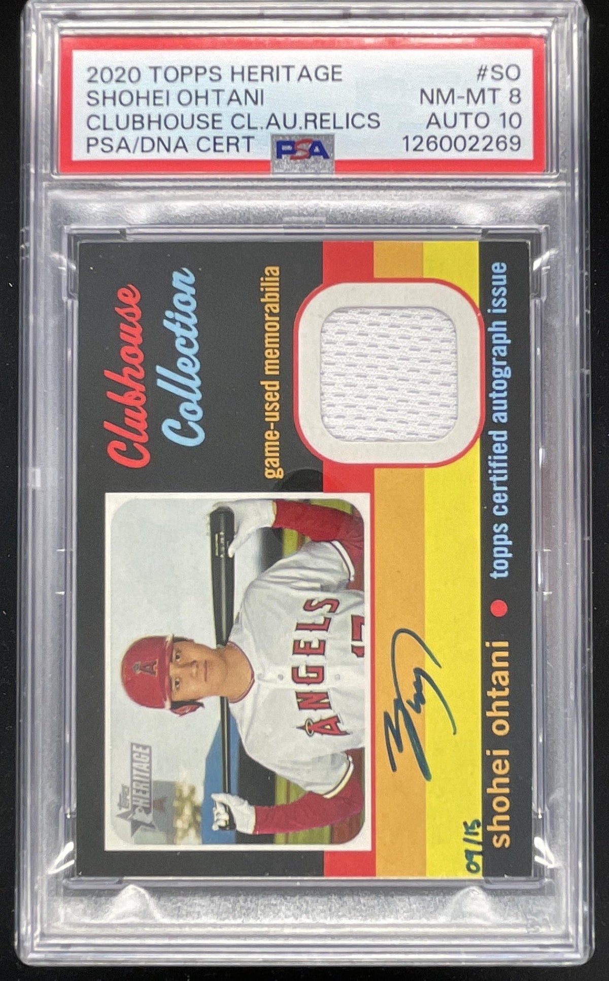 2020 Topps Heritage Clubhouse Relics High Number Shohei Ohtani Auto /25 PSA 8