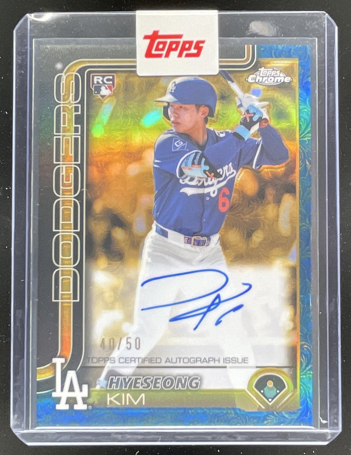 2025 Topps Gilded Collection Chrome Gold Blue/Gold #HK Hyeseong Kim RC Auto /50