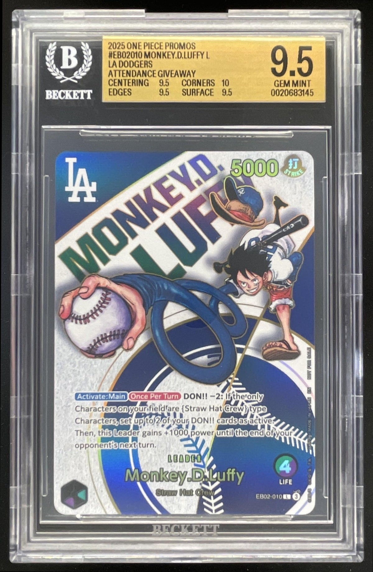 2025 One Piece Anime 25th Collection #EB02-010 Monkey D. Luffy Leader BGS 9.5