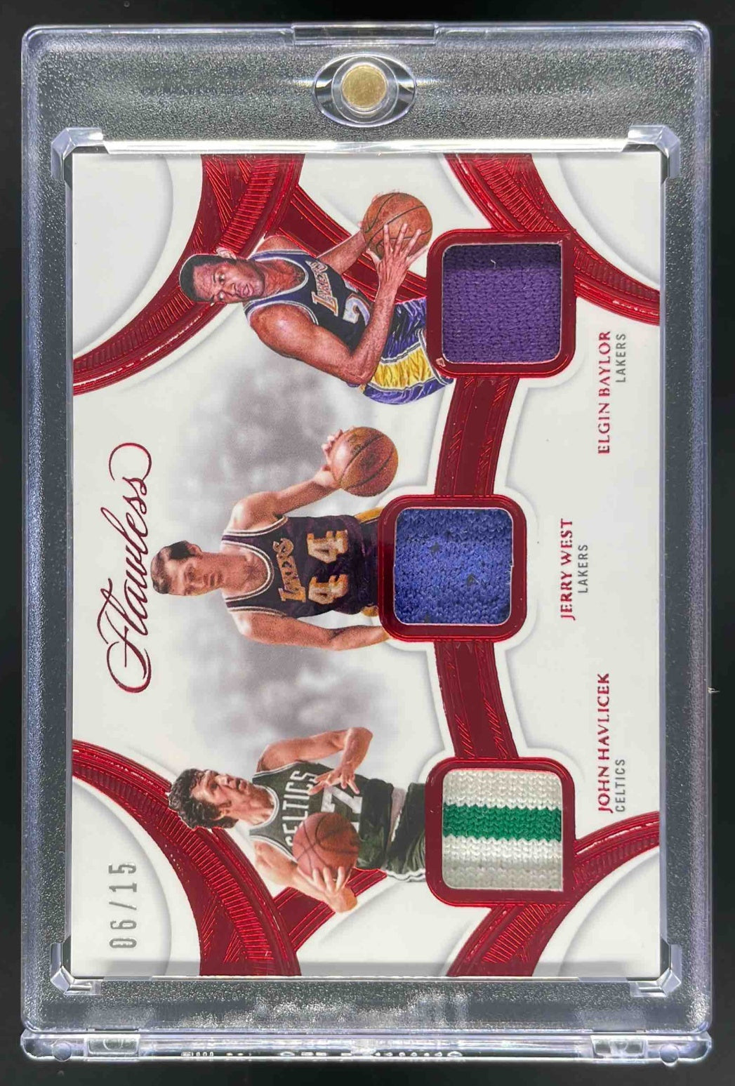 2024 Flawless Triple Patches Ruby #29 John Havlicek Elgin Baylor Jerry West /15