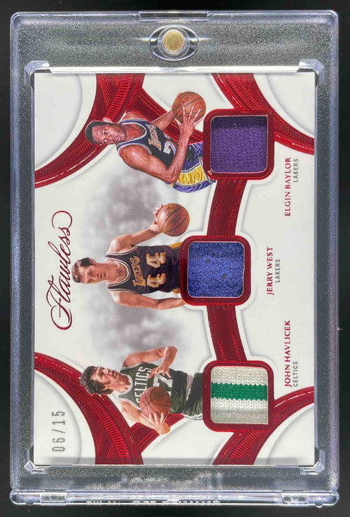 2024 Flawless Triple Patches Ruby #29 John Havlicek Elgin Baylor Jerry West /15