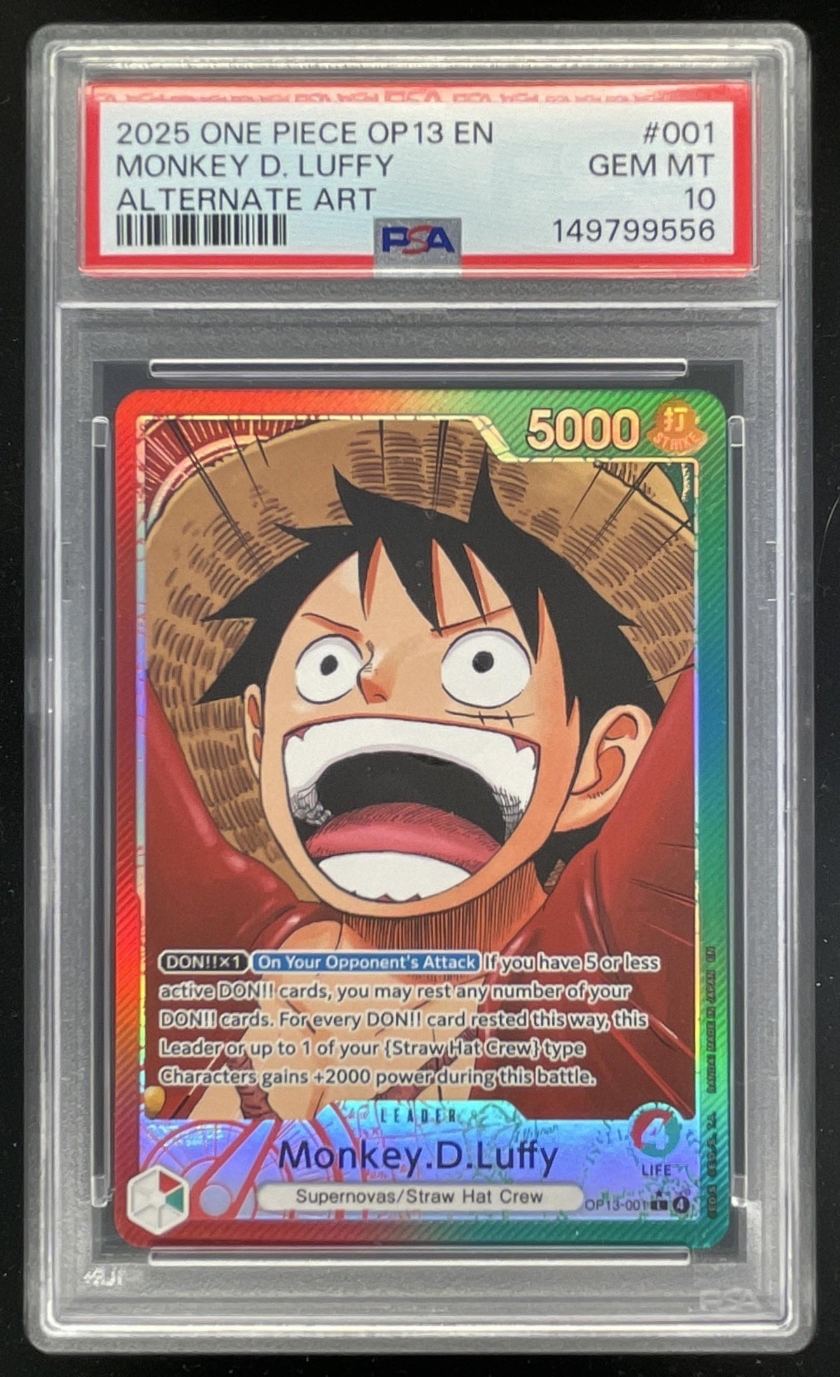 2025 One Piece Carrying On His Will Alternate Art #001 Monkey D. Luffy SP PSA 10