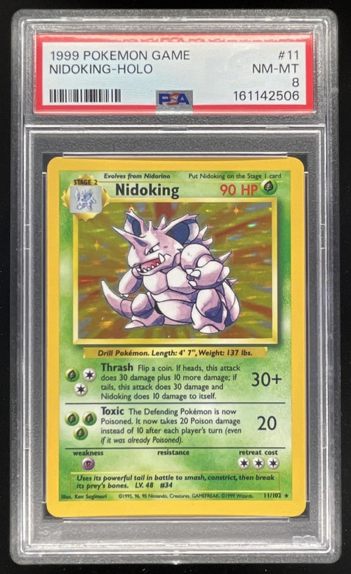 1999 Pokemon Unlimited Set #11/102 Nidoking Rare Holo PSA 8
