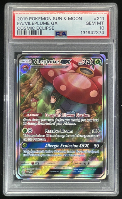 2019 Pokemon Sun & Moon Cosmic Eclipse #211/236 Vileplume Full Art PSA 10