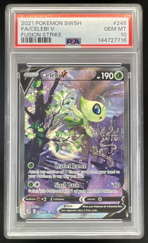 2021 Pokemon Sword & Shield Fusion Strike #245/264 Celebi V Full Art PSA 10