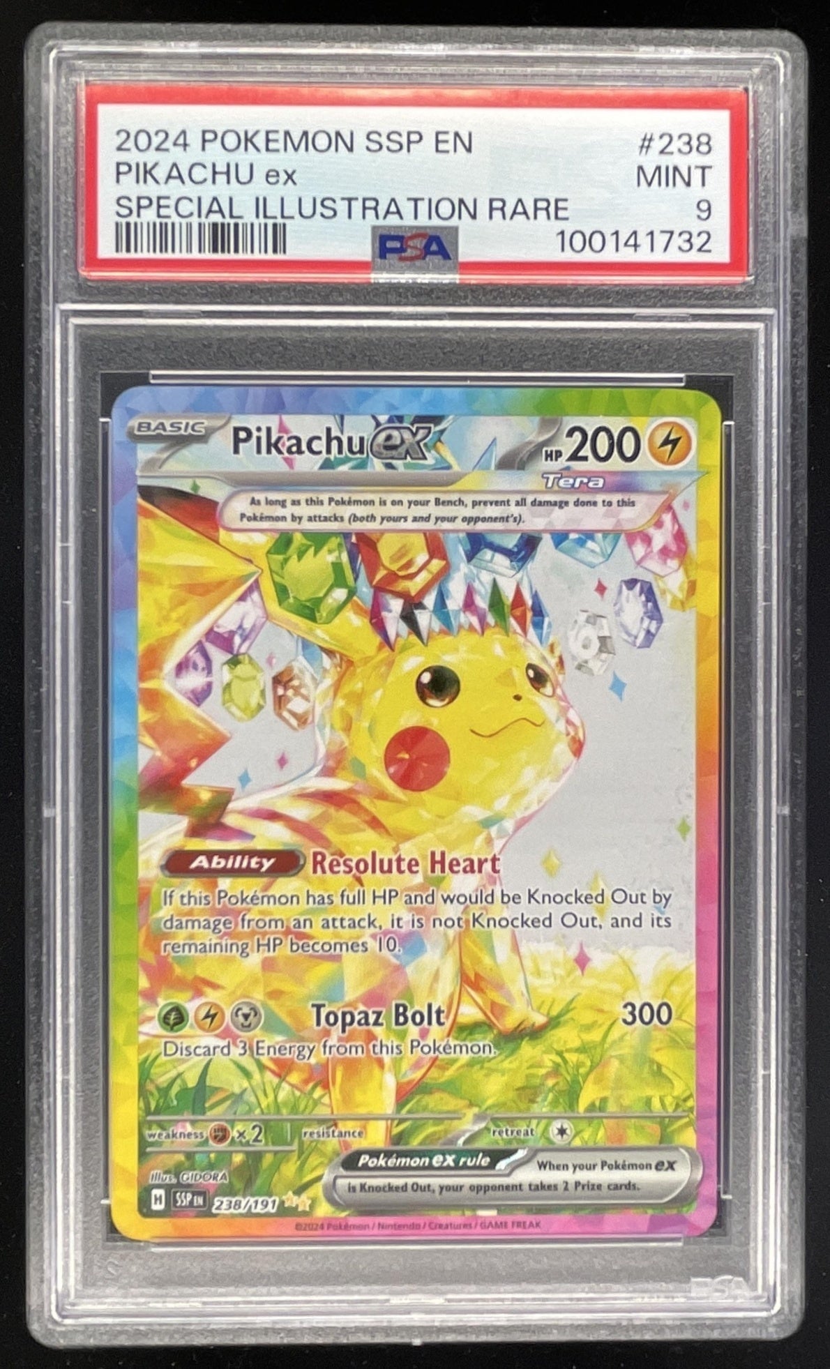 2024 Pokemon Surging Sparks #238/191 Pikachu Ex PSA 9