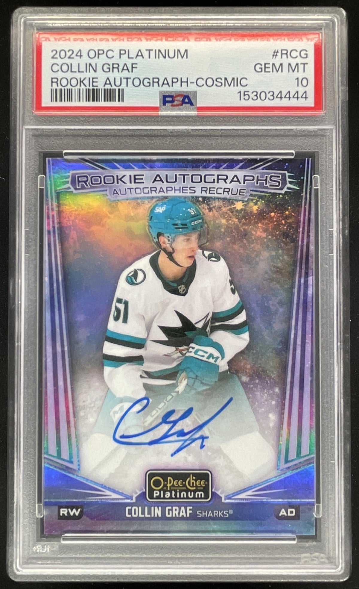 2024 O-Pee-Chee Platinum Rookie Auto Cosmic #R-CG Collin Graf RC Auto /50 PSA 10
