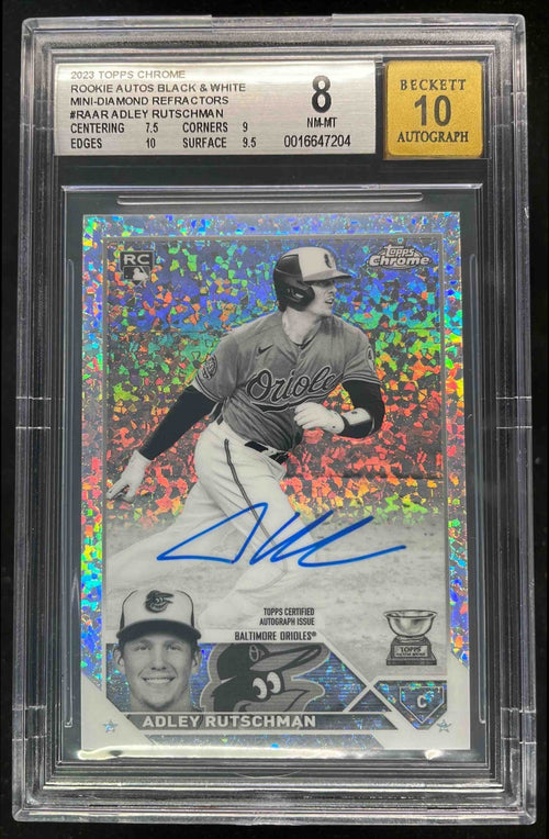 2023 Topps Chrome Rookie Black White Mini Diamond Adley Rutschman RC Auto BGS 8